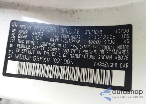 1997 Mercedes-Benz E 320 из США, поврежденный, VIN WDBJF55FXVJ026005